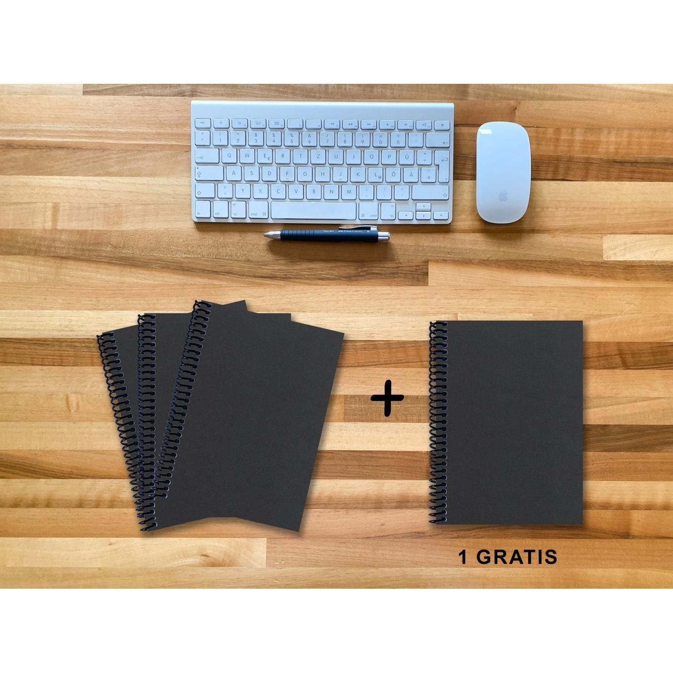 E & Z, Heft + Block, A 5 Notizbuch - Set, 3+1 gratis, Luxury 80 Seiten SCHWARZ ONYX GLITTER-OPTIK, punktiert 10x10mm (A5...