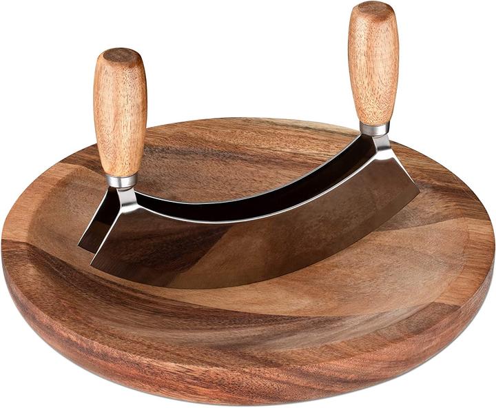 Actual product image Navaris Herb Board with Mezzaluna Weighing Knife