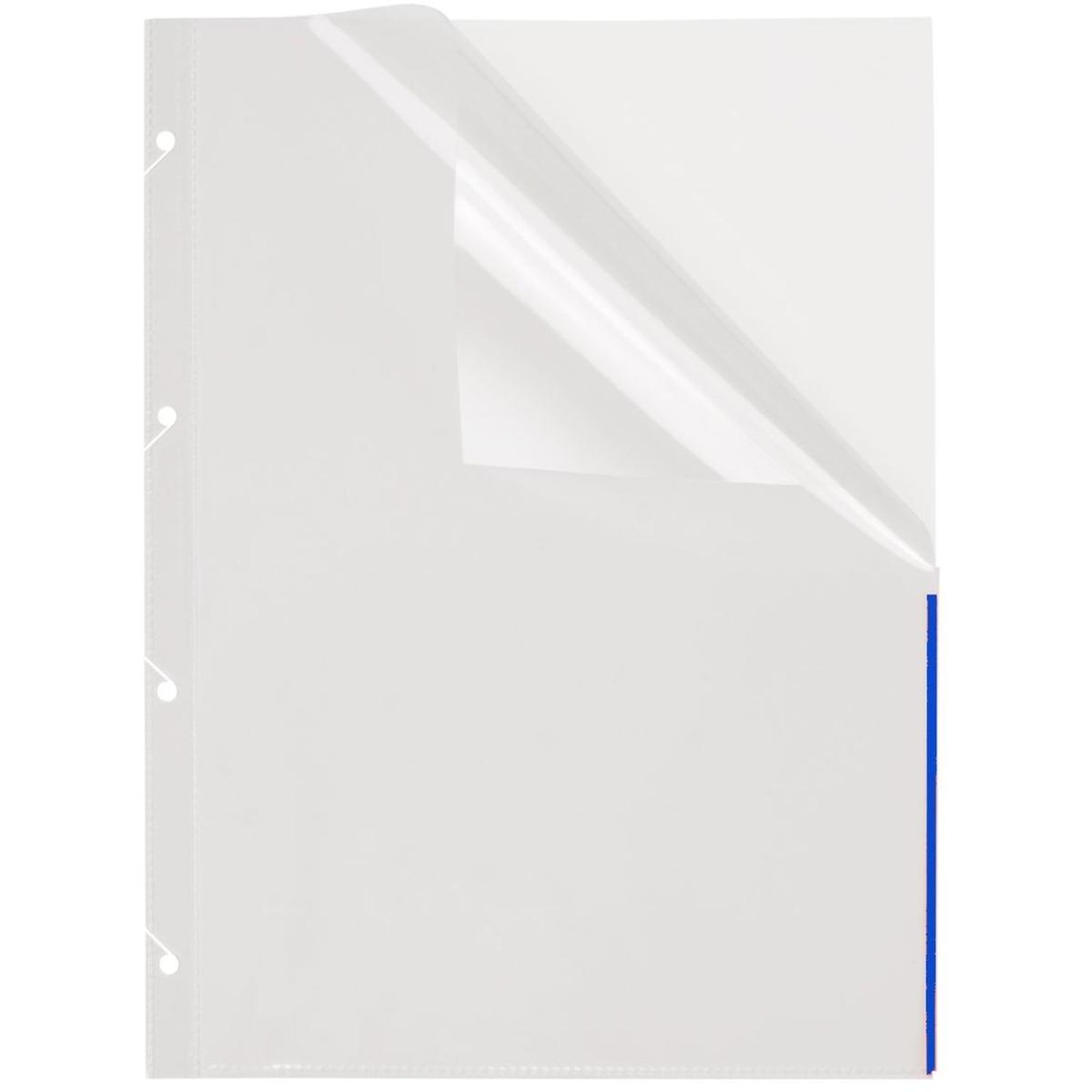 Foldersys, Mappe, Prospekthüllen A4 PP 4-fach gelocht mit Indexstreifen VE=50 Stück transparent/blau (A4, 1 x)