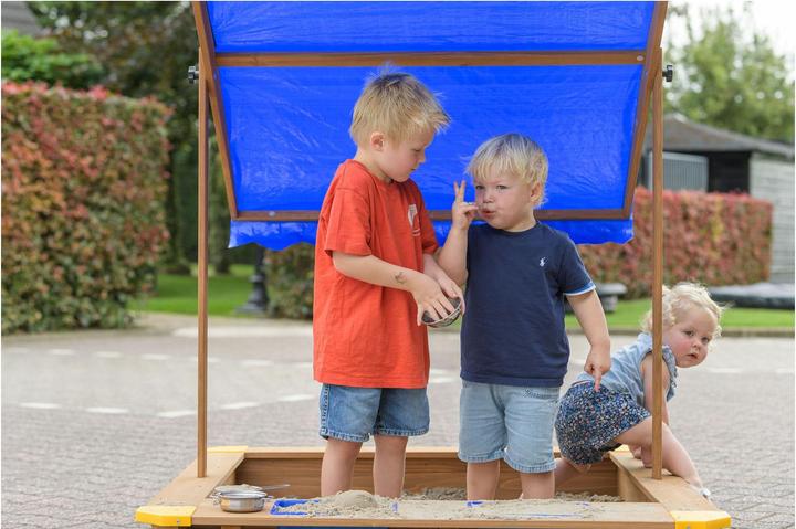 Actual product image SwingKing Wooden sandpit with water bowls and cover
