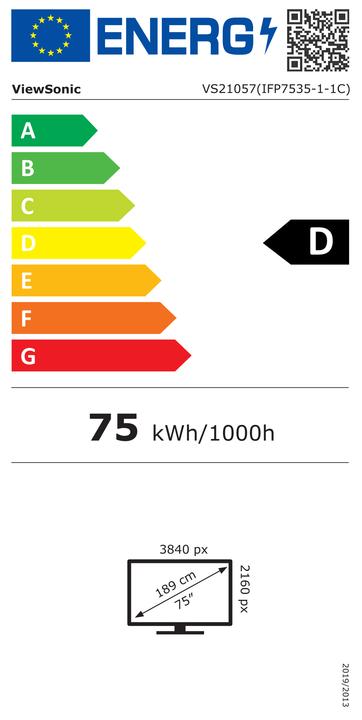 Energy Label Viewsonic IFP7535-1-1C 75IN LFD TOUCH (3840 x 2160 Pixels, 75")