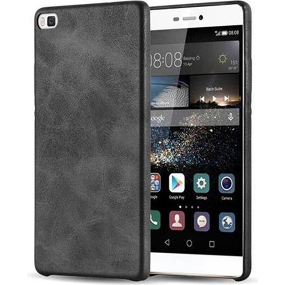 Cadorabo Hard Cover Kunstleder mit Struktur (Huawei P8), Smartphone Hülle, Schwarz