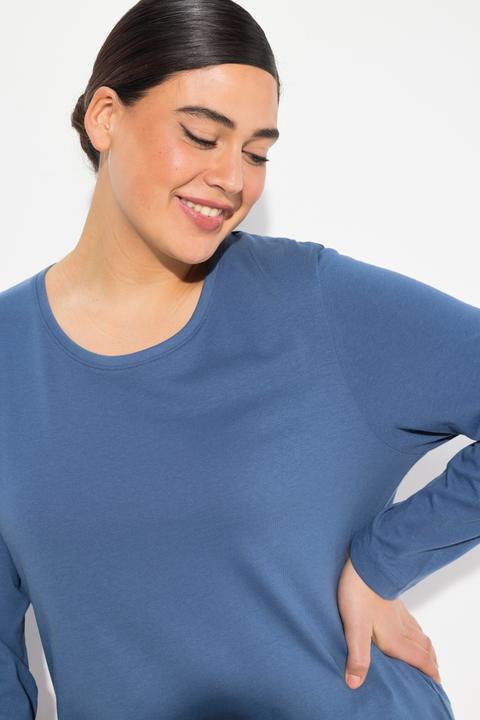 Actual product image Ulla Popken Basic Round Neck Long Sleeve Slim Fit Cotton Tee (50, 52)