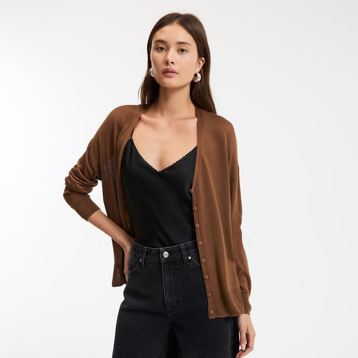 Actual product image La Redoute Collections Feinstrickcardigan mit V-Ausschnitt und Knopfverschluss (XXL)