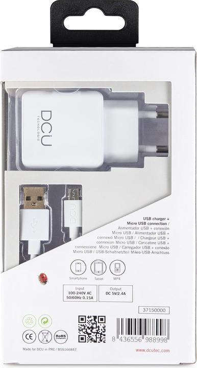 Produktbild DCU Tecnologic USB CHARGER 5V 2.4A MICRO USB CABLE 1M