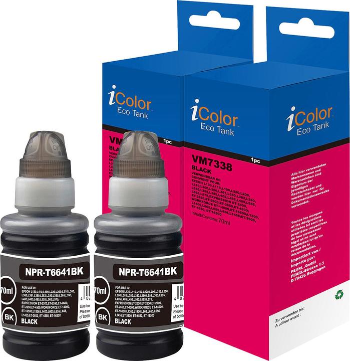 Produktbild IColor Nachfülltinte ersetzt Epson,C13T66414A, black, 2er-Set (BK)