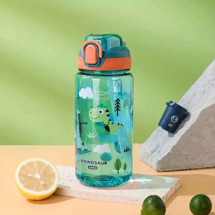Produktbild ASMI Kinder Trinkflasche, Wasserflasche mit Strohhalm Dino (0.60 l)