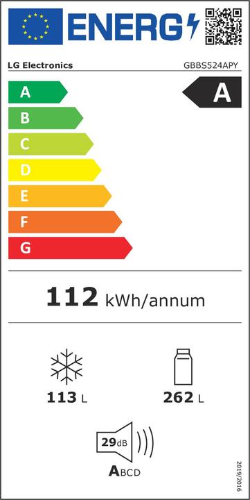 Energie-Label LG Kühl-Gefrierkombination GBBS524APY Silber (375 l)