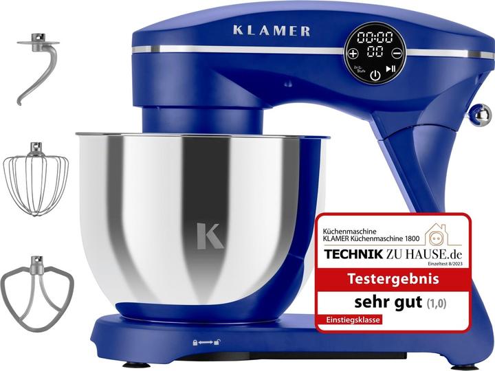 Actual product image KLAMER Küchenmaschine, Knetmaschine mit 6 Liter Edelstahl Schüssel (1800 W, 6 l)