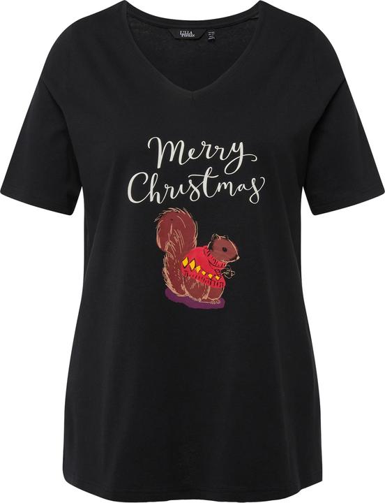 Immagine prodotto Ulla Popken Maglia natalizia con scoiattolo, scollo a V e mezze maniche (50, 52)
