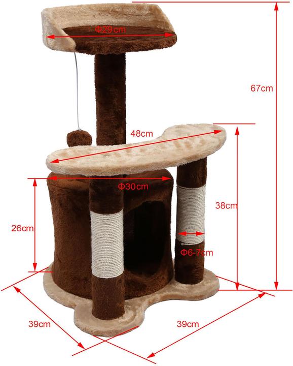 Produktbild Wiltec Kratzbaum 67cm Braun/Beige Katzen Kletterbaum Katzenkratzbaum Katzenbaum (67 cm, Braun+Beige)