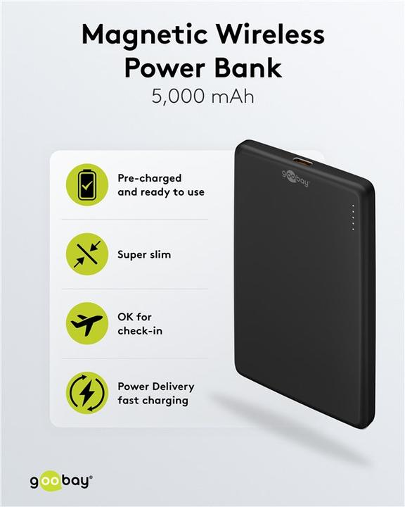 Actual product image Goobay Magnetic wireless powerbank 5,000 mAh (5000 mAh, 15 W, 19.25 Wh)