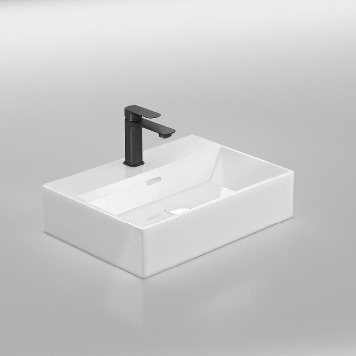 Produktbild Emke Aufsatzwaschbecken Keramik Waschbecken Eckiger Hängewaschbecken Waschtisch, Modernes Design für (365 mm, 515 mm)