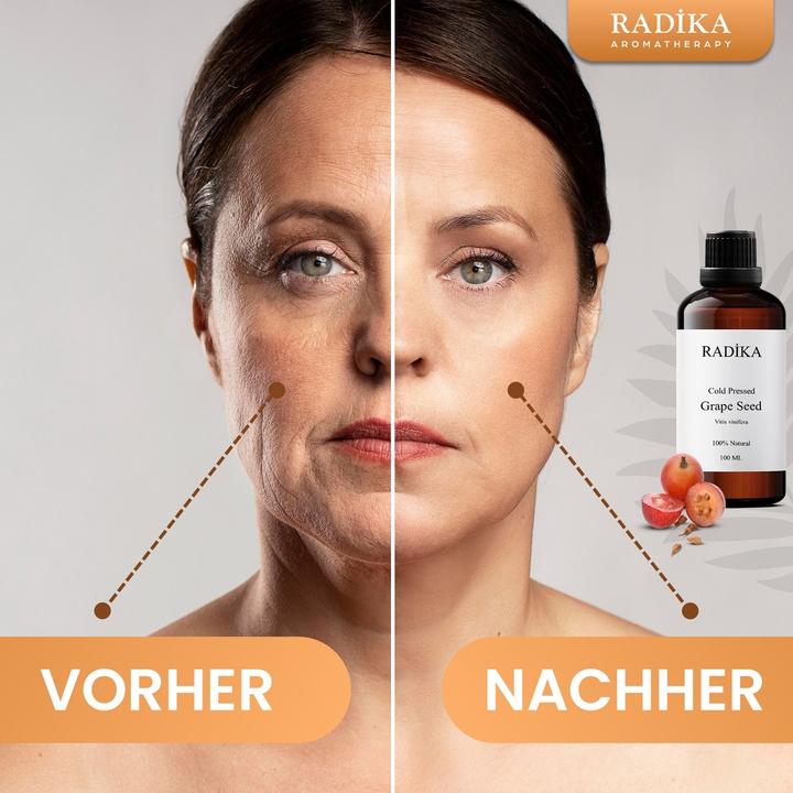 Produktbild Radika Traubenkernöl, Kaltgepresst, 100% Rein, BIO, natürlich, 100 ml (Körperöl, 100 ml)