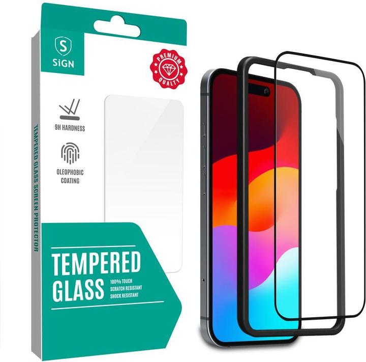SIGN Volledige schermbeschermer van gehard glas voor iPhone 16 Plus met montageframe (Apple iPhone 16 Plus)