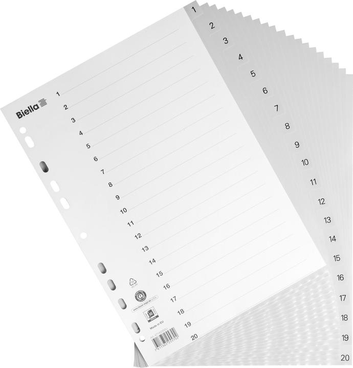 Produktbild Biella Register Vollformat aus PP, hellgrau, mit Indexblatt