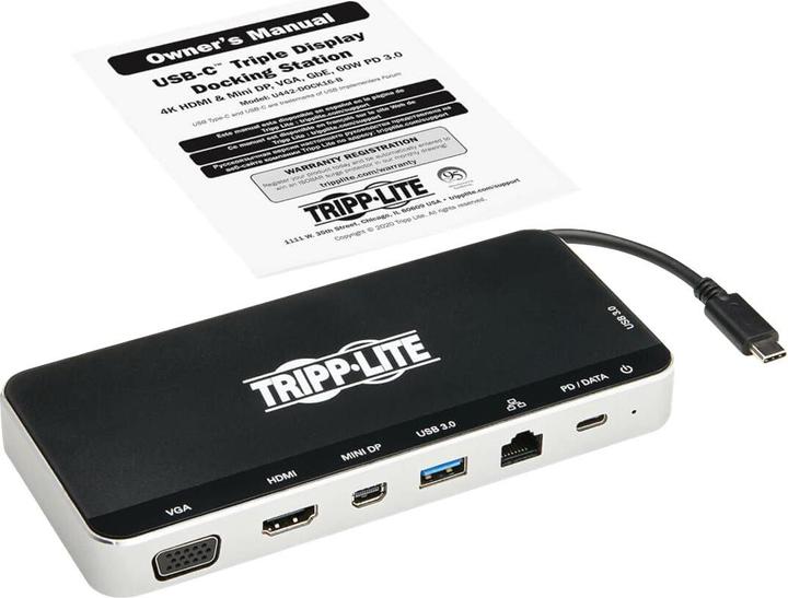 Actual product image Eaton USB Dock Triple Display 4K HDMI & mDP VGA USB 3.2 Gen 1 USB-A/C Hub GbE 60W PD Charg (USB-C)