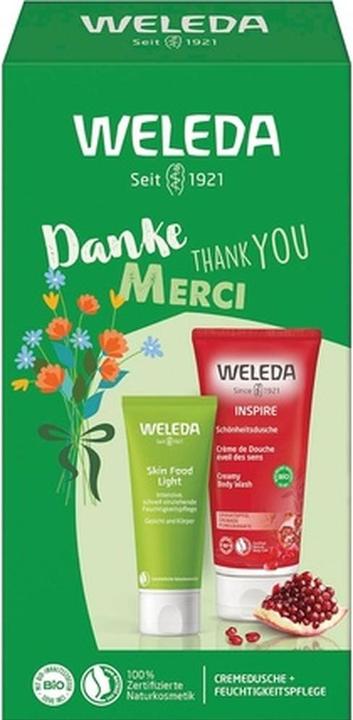 Weleda Bio Dankeschön Geschenkset - Naturkosmetik Geschenkbox mit Inspire Granatapfel Duschgel & Ski (Körperpflegeset)