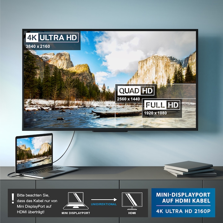 Immagine prodotto CSL Cavo da Mini Displayport a HDMI 4k | Porte Thunderbolt 1 e Thunderbolt 2 | 4K Ultra HD 2160p (3 m, DisplayPort, HDMI)