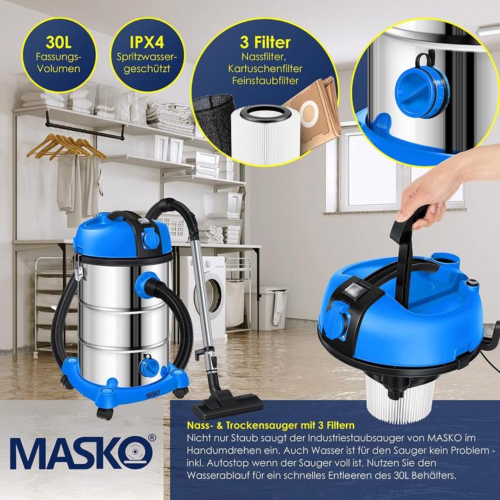 Image du produit Masko Aspirateur industriel bleu (Aspirateur eau et poussière)