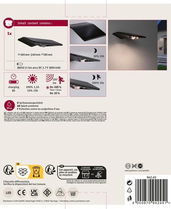 Actual product image Paulmann Solar Wall Light Yoko (145 lm, IP44)