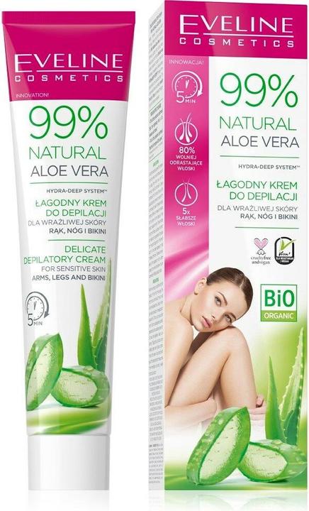 Eveline Cosmetics 99% Natural Aloe Vera Depilatory Cream For Arms, Legs And Bikini 125ml. (Körperlotion, 125 ml)