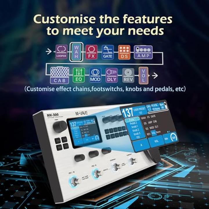 Produktbild M-Vave Multieffektprozessor für Gitarre und Bass mit 320 Effekten, 120 Verstärkern, Looper und Drumcomputer