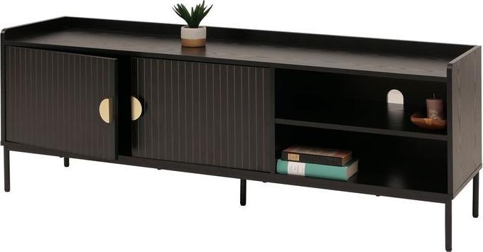 Actual product image Mendler TV-Rack HWC-O39, Melamin MDF 56x150x40cm – Holzoptik schwarz (150 x 40 x 56 cm)