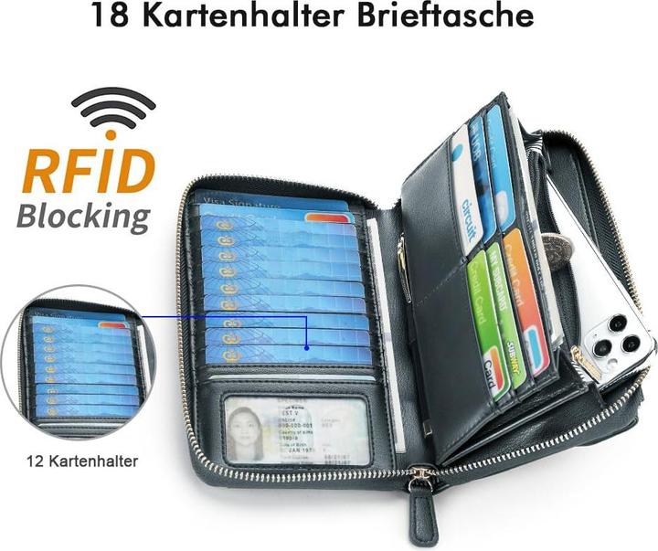 Produktbild Only-Bags.Store Kleines Portemonnaie mit Kreditkartenfächern, Handytasche mit Reissverschluss um 2 Riemen