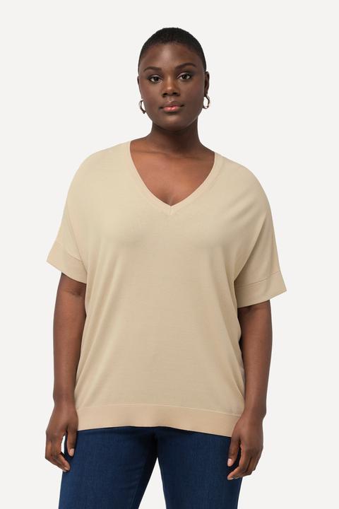 Immagine prodotto Ulla Popken Maglia con tencel, seta, scollo a V e mezze maniche (46, 48)