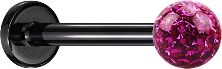Actual product image Star Piercing Micro labret black with crystal ball fuchsia epoxy protective layer (Titanium, without brass)