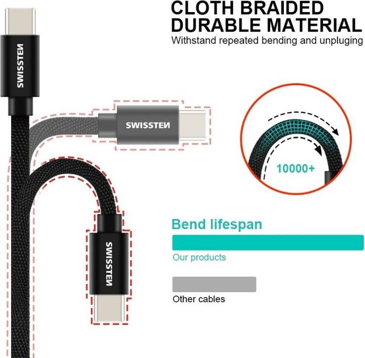 Productafbeelding Swissten Datakabel Textiel USB / USB-C 2.0 M (2 m, USB 3.0)