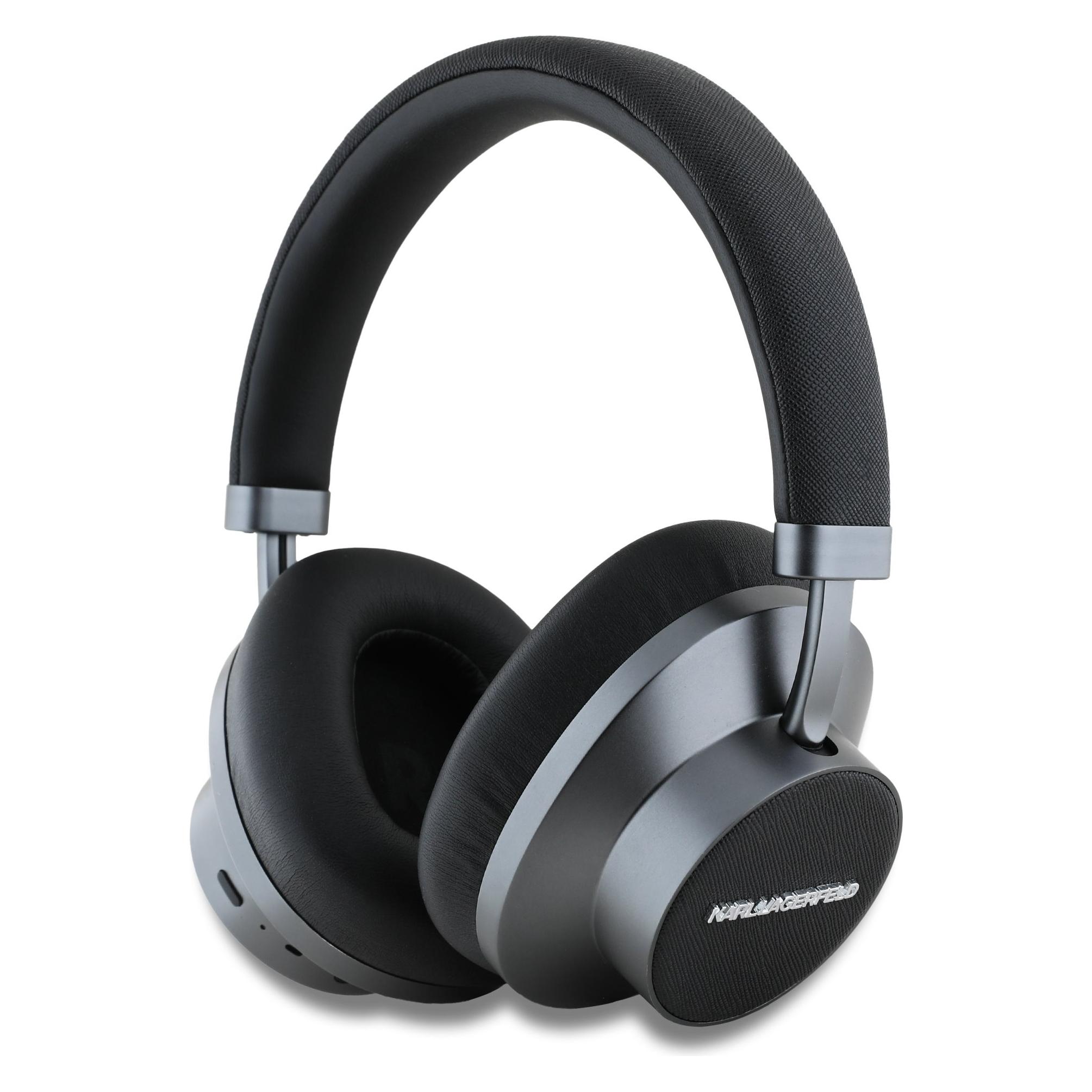 Karl Lagerfeld Słuchawki Nauszne Saffiano Elongated Bluetooth Anc Czarny (Aktive Geräuschunterdrückung, 40 h, Kabellos), Kopfhörer, Schwarz