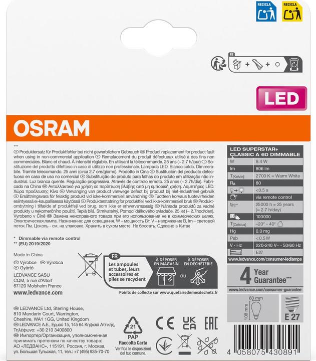 Image du produit Osram Led Retrofit (E27, 806 lm, 2 x)