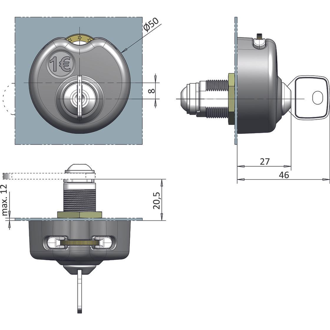 Thumbnail - Lehmann, Vorhängeschloss, Münzpfandschloss Coin lock 71