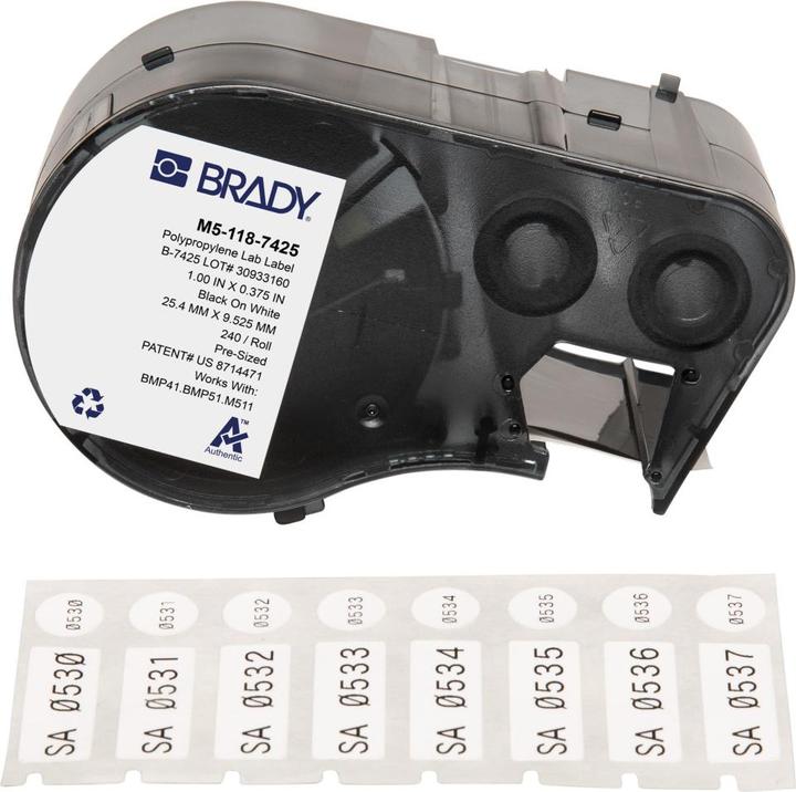 Image du produit Brady M5-118-7425, polypropylène, blanc, 25.40 x 9.53 mm, diamètre 9.53 mm (étiquette de plafond), perma
