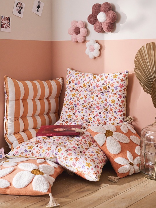 Image du produit Vertbaudet Matelas de sol pour chambre d'enfant POP avec coeurs et rayures, réversible (60 x 120 cm)