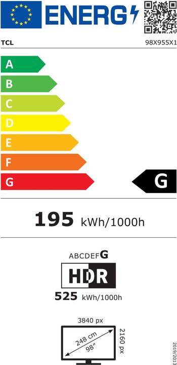 Energy Label TCL 98X955 (98", LED, 4K, 2023)
