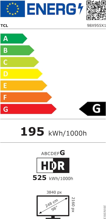 Energy Label TCL 98X955 (98", LED, 4K, 2023)