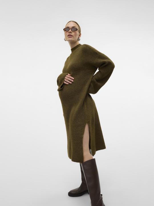 Produktbild Mamalicious Normal geschnitten Rundhals Gerippte Ärmelbündchen Weite Ärmel Midikleid Strickkleid (XL)
