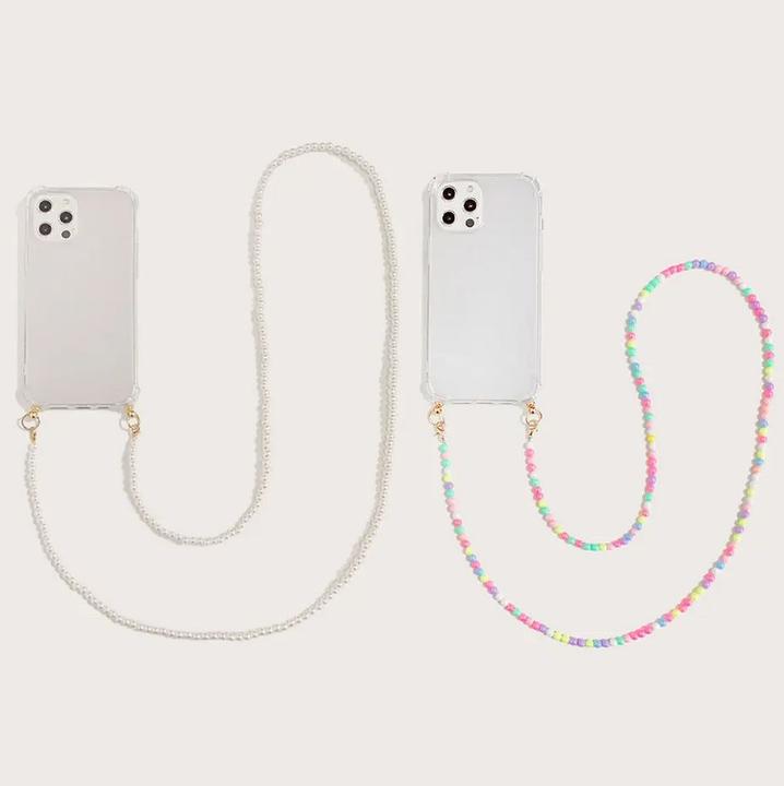 Produktbild PhoneLook Hülle Gummi transparent mit weisser integrierter Perlenkette (Apple iPhone 14)