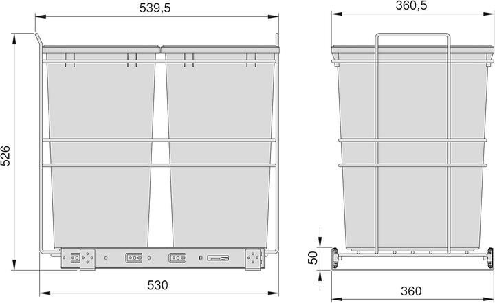Produktbild Emuca Recyclingbehälter für die Küche mit Bodenbefestigung und manueller Auszug (70 l)