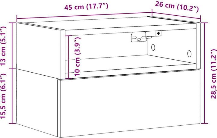 Actual product image vidaXL Wand-Nachttisch (45 x 26 x 28.50 cm)