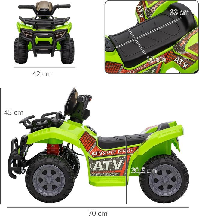 Produktbild Homcom Mini Elektro-Quad Kinder ATV für 18-36 Monate Kinder Metall PP-Kunststoff Grün 70x42x45cm (6 V)