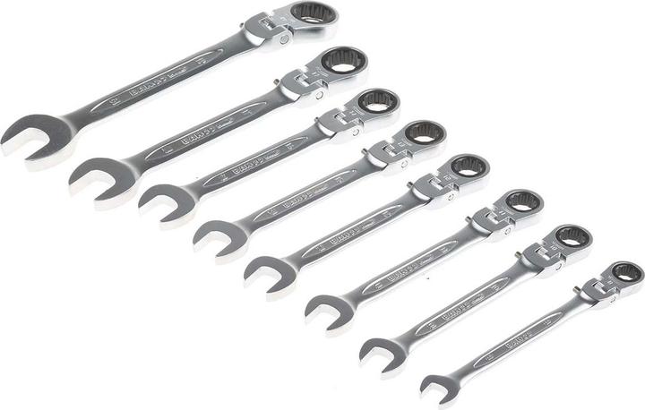 Produktbild Bahco Satz Knarren-Ring-Maulschlüssel mit Gelenkkopf - 8-teilig (10 mm, 11 mm, 12 mm, 13 mm, 14 mm, 17 mm, 19 mm, 8 mm)