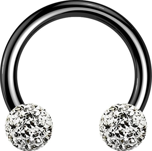 Actual product image Star Piercing Circular barbell black with two crystal balls silver epoxy protective layer (without brass, Titanium G23)