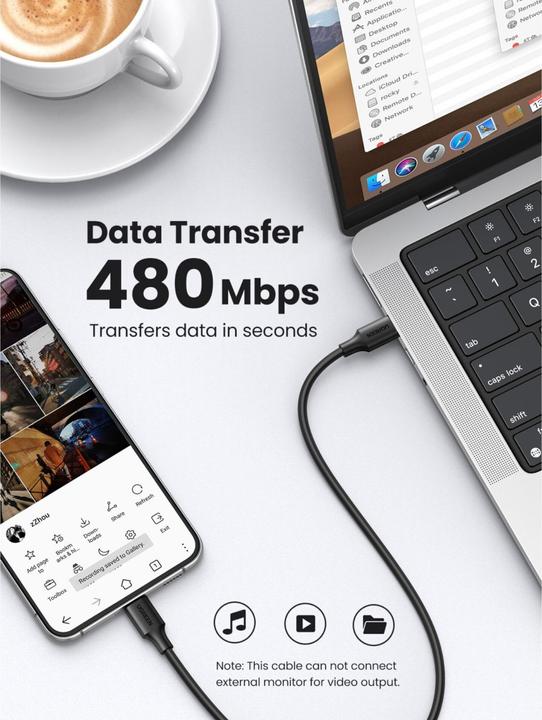 Produktbild Ugreen USB C  — USB C (1 m, USB 2.0, 60 W)