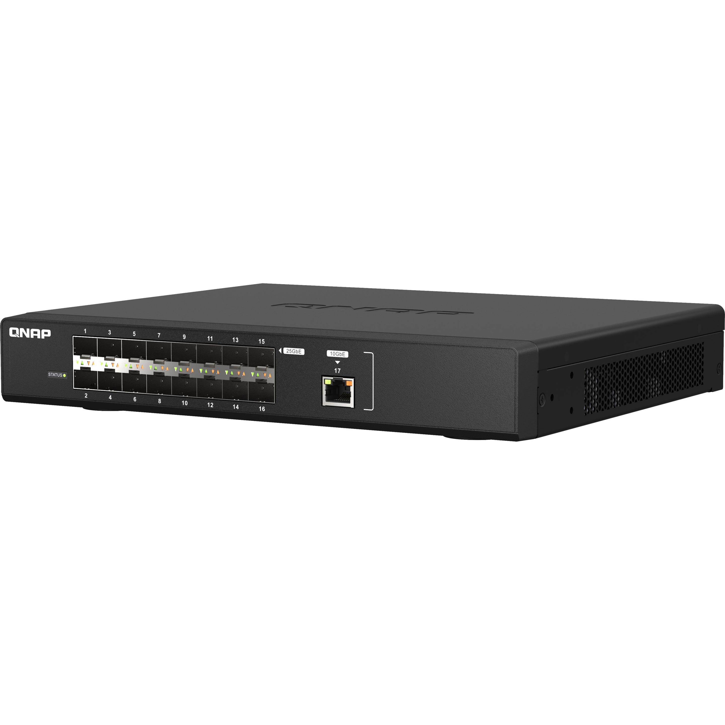 QNAP QSW-M5216-1T DDR3 1 ports RJ45 16 ports SFP28 (17 Ports), Netzwerk Switch, Schwarz