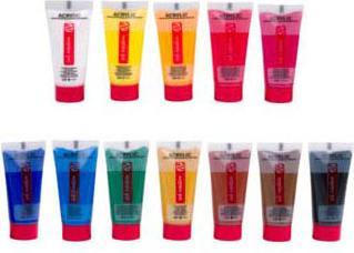 Actual product image Talens Acrylic paint set | 12 x 12 ml (Primary yellow, Ivory black, Primary Cyan, Burnt Sienna, Burnt umber, Yellow Ochre, Permanent green deep, primary magenta, Titanium White, Ultramarine, Naphthol Red Medium, Azo Yellow Deep, 12 ml)