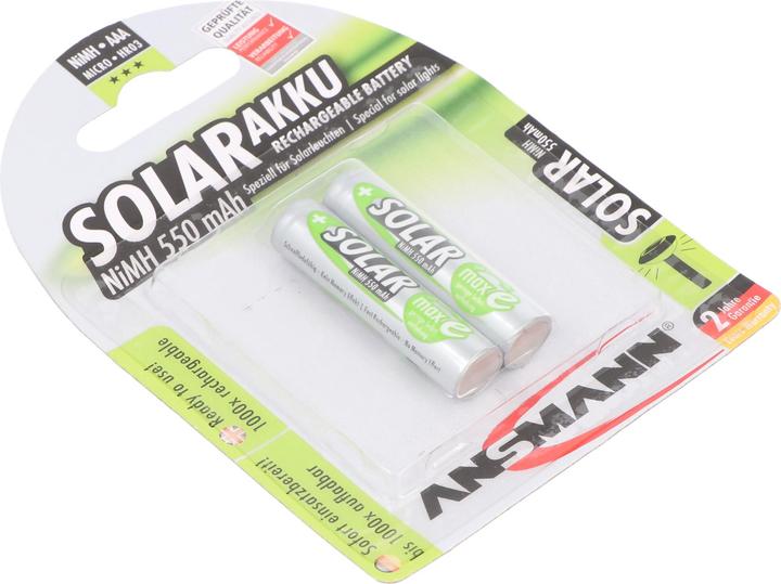 Produktbild Ansmann NiMH HR03 Sol (2 Stk., AAA, 550.55 mAh, Ladegerät inkl. Akku)